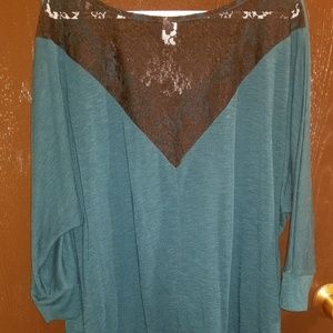 Torrid Tops - EUC - Dark Teal Lace-Back Shirt Torrid Tops - EUC - Dark Teal Lace-Back Shirt